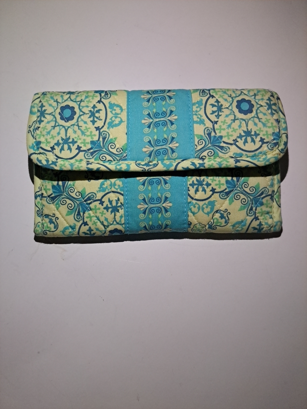 Turquoise Patterned Quilted Foldover Clutch